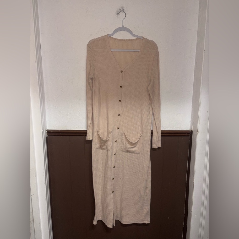 Hibluco — Cream Button Knit Long Cardigan